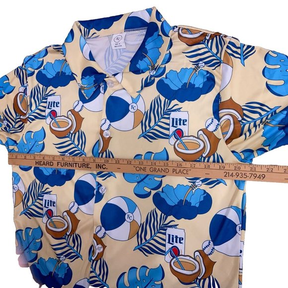 KC Brand Hawaiian Shirt Medium Lite Beer Button Up Polyester Coconuts B-Ball - Picture 7 of 10